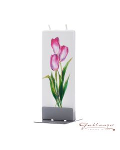 Elegant flat candle "tulips" with 2 wicks and holder, handmade, non-drip