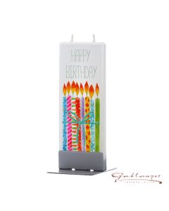 Elegant flat candle "Happy Birthday" with 2 wicks and holder, handmade, non-drip