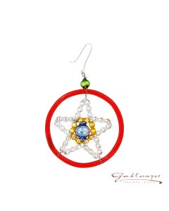 Star in a ring made of glass beads, 6 cm, silver-colourful