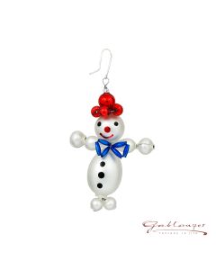 Snowman made of glass beads, 7,5 cm, white, red