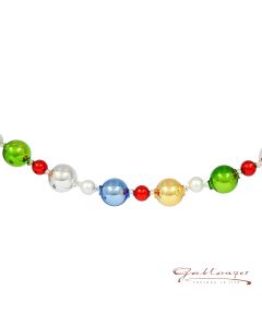 Chain made of glass beads, 110 cm, silver-colourful
