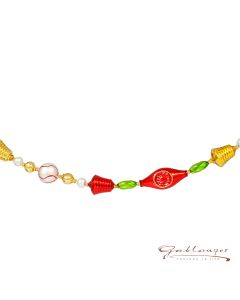 Chain made of glass beads, 95 cm, gold-colourful