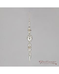 Drop made of glass beads with element of glass stones, 13 cm, silver