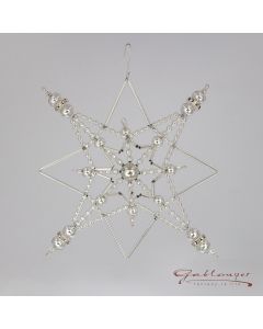 Star made of glass beads with elements of glass stones, 13 cm, silver