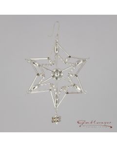 Stern aus Glasperlen mit Glassteinen, 10 cm, silber, 