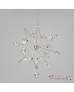Großer Stern aus Glasperlen mit Elementen aus Glassteinen, 12 cm, silber