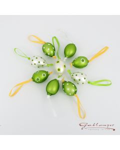 Easter set made of glass beads, 9 Easter eggs, green-white