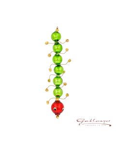 Millipede made of glass beads, 12,5 cm, green-red