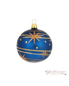 Christbaumkugel aus Glas, 7 cm, blau mit Sternen