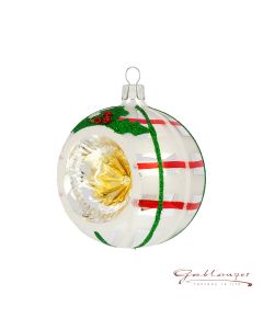 Christbaumkugel aus Glas, 8 cm, silber mit Stich