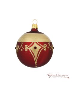 Christbaumkugel aus Glas, 7 cm, weinrot mit goldenen Ornamenten