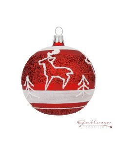 Christmas Ball, 8 cm, red with reindeer