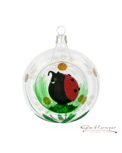 Glass ball, 8 cm, transparent with ladybug
