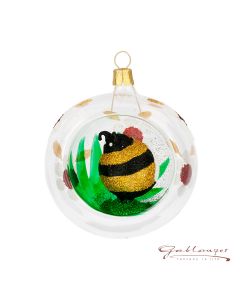 Glass ball, 8 cm, transparent with bumble bee