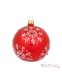 Christmas Ball made of glass, 8 cm, red with white snowflakes