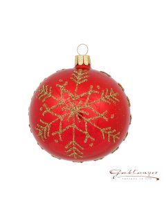 Christmas Ball made of glass, 8 cm, red with golden snowflakes