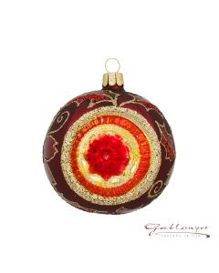 Christbaumkugel aus Glas, 8 cm, weinrot mit goldenem Stich