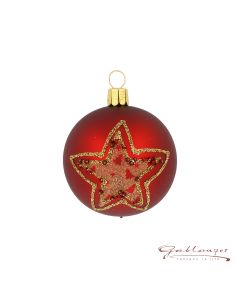 Christbaumkugel aus Glas, 6 cm, weinrot mit goldenem Stern