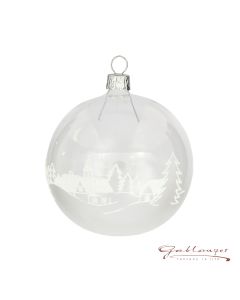 Christbaumkugel aus Glas, 8 cm, transparent mit Kirche