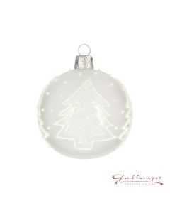 Christbaumkugel aus Glas, 7 cm, transparent weiß mit Bäumen
