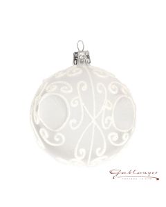 Christmas Ball, 8 cm, transparent with reflector and wihte ornaments