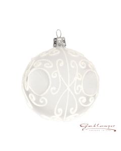 Christbaumkugel aus Glas, 8 cm, transparent mit Stich und Ornamenten
