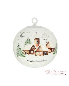 Christmas Ball made of glass, 12 cm, white with snowy village