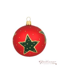 Christmas Ball made of glass, 7 cm, red with stars