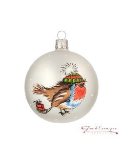 Christbaumkugel aus Glas, 8 cm, dicker Vogel mit Mütze