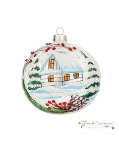 Christbaumkugel aus Glas, 10 cm, weiß mit Winterlandschaft