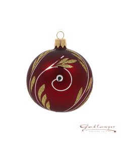 Christbaumkugel aus Glas, 7 cm, weinrot mit Glassteinen