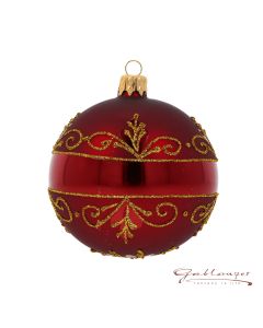 Christbaumkugel aus Glas, 8 cm,  weinrot mit Glitzer