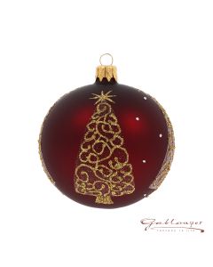 Christbaumkugel aus Glas, 8 cm, weinrot mit Baum