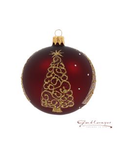 Christmas Ball, 8 cm, wine red with a tree