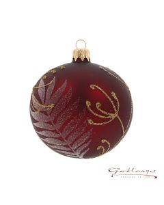 Christbaumkugel aus Glas, 8 cm, weinrot mit Blättermuster