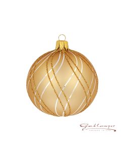 Christbaumkugel aus Glas, 8 cm, matt gold mit Linien