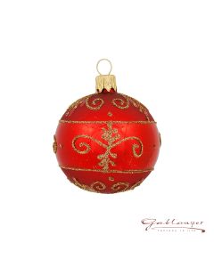 Christbaumkugel aus Glas, 6 cm, rot mit goldene Ornamente