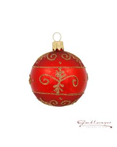 Christmas Ball made of glass, 6 cm, red with golden ornaments