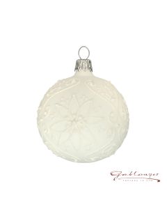 Christmas Ball made of glass, 7 cm, white, floral pattern