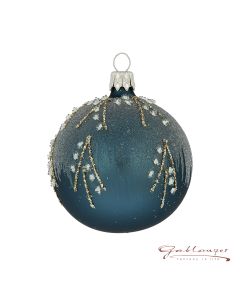 Christmas Ball made of glass, 7 cm, blue-grey with glitter