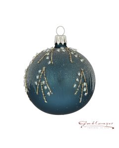 Christbaumkugel aus Glas, 7 cm, blaugrau mit Glitzerdekor