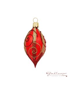 Olive made of glass, 5,5 cm, red shiny with red and golden glitter