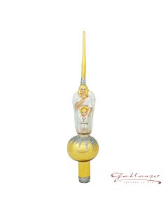 Christbaumspitze aus Glas, 1 Kugel mit Engel, 34 cm, silber-gold