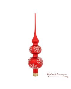 tree topper made of glass, 31 cm, red with snowflakes