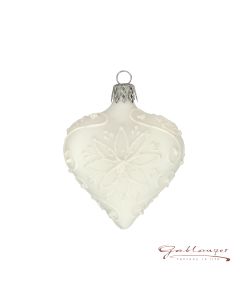 Heart made of glass, 5,5 cm, white, floral pattern