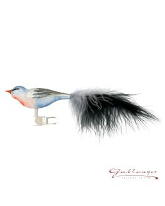 Bird made of glass, 17 cm, blue-black with feathertail