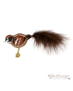 Bird made of glass, brown-white with feather tail