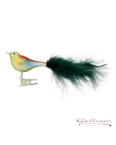 Bird made of glass, 14 cm, feather tail, colourful
