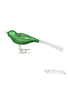 Bird made of glass, 12,5 cm, green with fiberglasstail