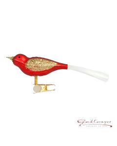 Bird made of glass, 13 cm, red with fiberglasstail
